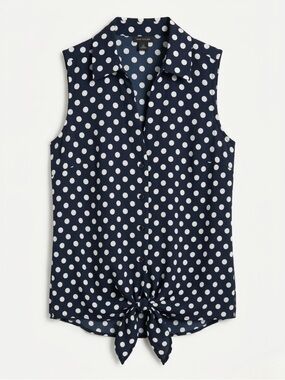 Ann Taylor Navy Blue Polka Dot Tie-Front Sleeveless Blouse - Size XSP
